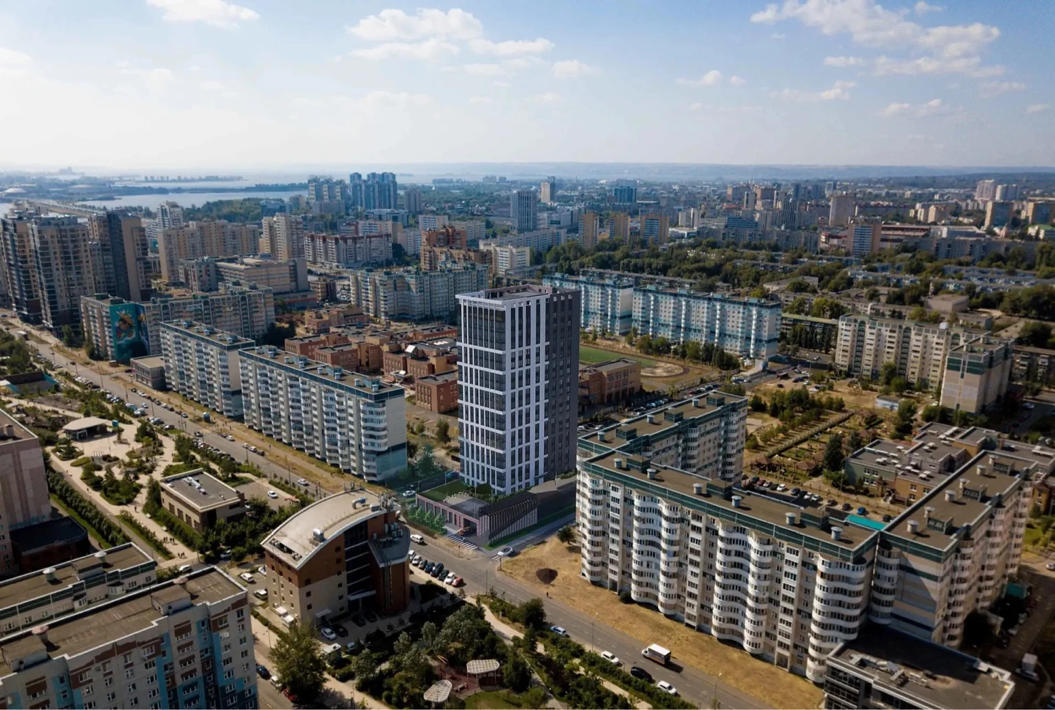 Панорама Ново-Савиновского района с домом Давинчи в центре